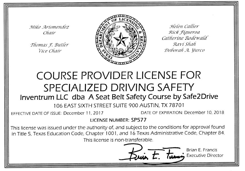 Texas Course Provider License