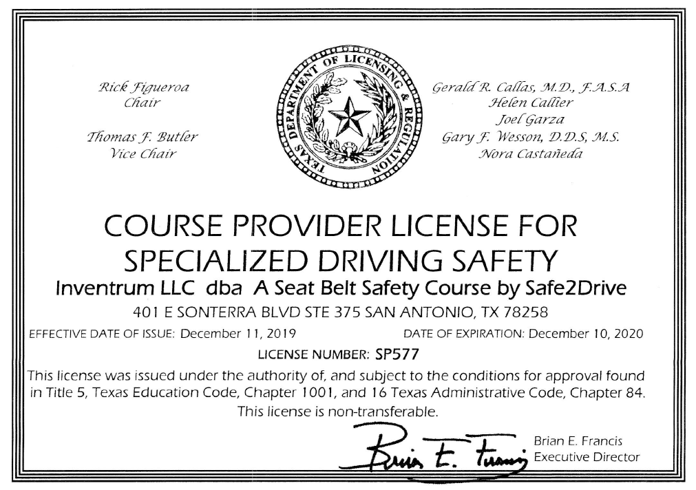 Texas Course Provider License